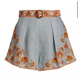 Zimmermann High Waist Shorts - Light Blue and Mustard Floral